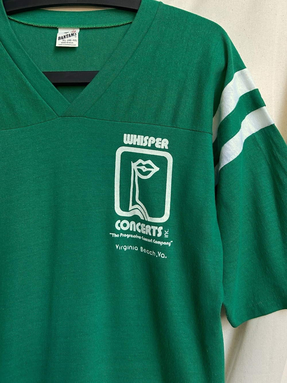70s vintage Whisper Concerts Inc T-shirt Single Stitch Stripes Virginia Beach.